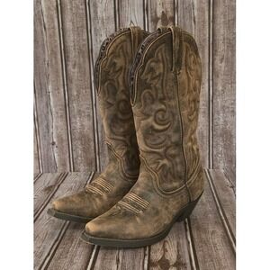 Sz 6.5 M Women's Laredo Access Brown Distressed Leather Western Boots 51079